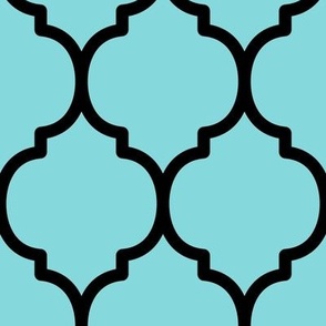 Extra Large Moroccan Tile Pattern - Aqua Sky and Black