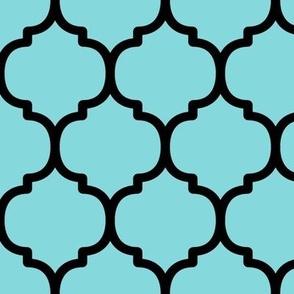 Large Moroccan Tile Pattern - Aqua Sky and Black