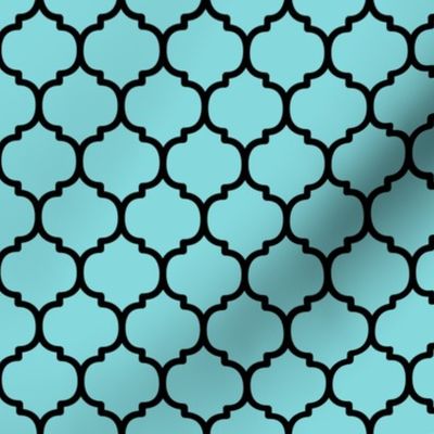 Moroccan Tile Pattern - Aqua Sky and Black
