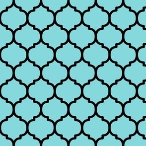 Moroccan Tile Pattern - Aqua Sky and Black