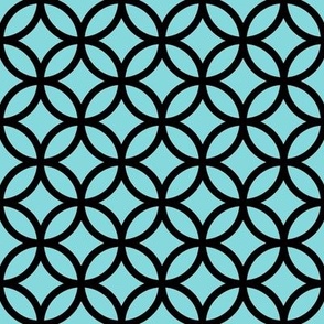 Interlocked Circle Pattern - Aqua Sky and Black