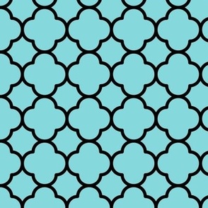 Quatrefoil Pattern - Aqua Sky and Black