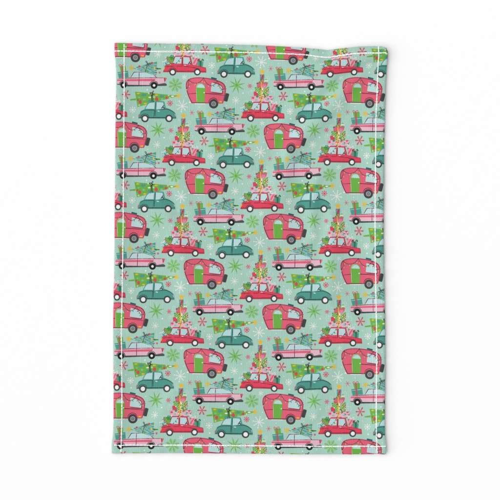 retro christmas cars mint background