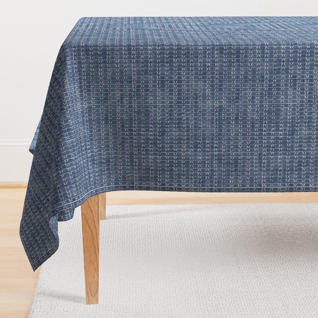 Sashiko V's on Indigo Linen | Japanese stitch patterns on dark blue and white linen checks, herringbone, visible mending, kantha quilt, mudcloth, checked fabric with sashiko stitching.