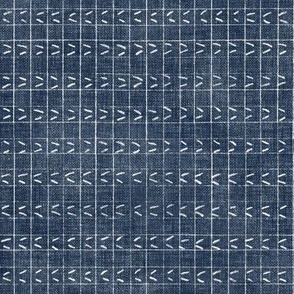 Sashiko V's on Indigo Linen | Japanese stitch patterns on dark blue and white linen checks, herringbone, visible mending, kantha quilt, mudcloth, checked fabric with sashiko stitching.