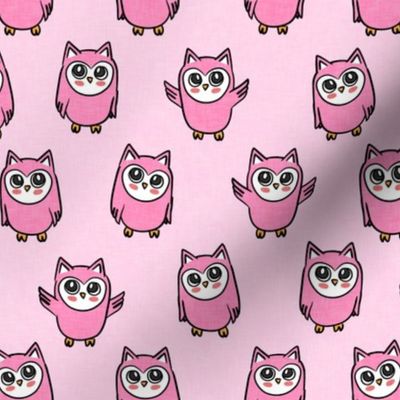 Owls - pink - cute woodland creatures - LAD21