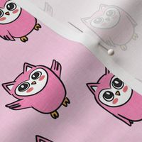 Owls - pink - cute woodland creatures - LAD21