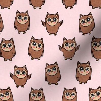 Owls - brown/pink  - cute woodland creatures - LAD21