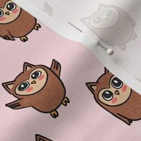 Owls - brown/pink  - cute woodland creatures - LAD21