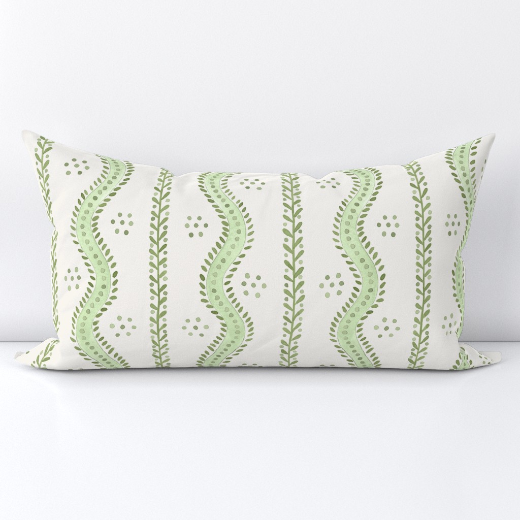 *ANDREW STRIPE Olive and Fresh Green  On  White Dove