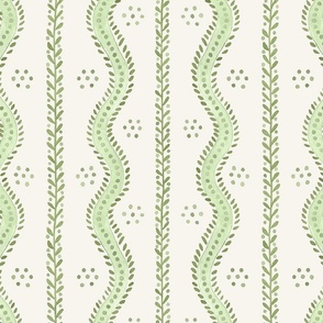 *ANDREW STRIPE Olive and Fresh Green  On  White Dove