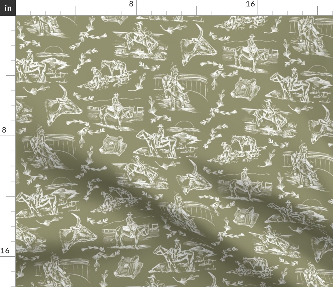 Cowgirl's Western Toile- Olive