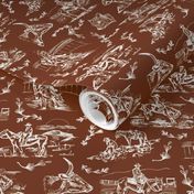 Cowgirl's Western Toile in Rust - Cowboy Toile, Cowgirl Toile, Country Western Toile, Western Toile, Vintage Toile