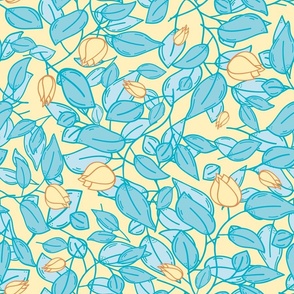 Floral pattern in blue and yellow ice cream colors