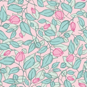 Bright floral pattern in pink and green ice cream colors