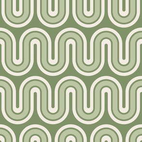 Sage Green retro round mod waves rows MCM Wallpaper