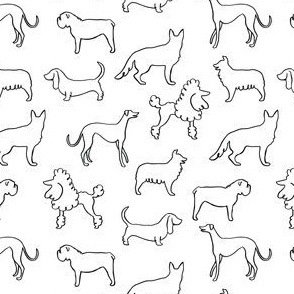 Line Art Dogs, Poodle Dachshund Shepherd Aussie Bassett French Bulldog Greyhound
