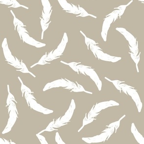 Floating Feathers - White on Khaki, large scale