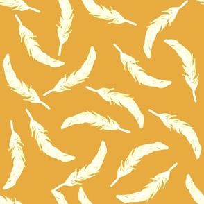 Floating Feathers - White on Saffron Yellow, large scale