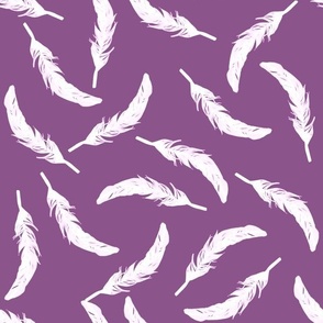 Floating Feathers - White on Purple, large scale