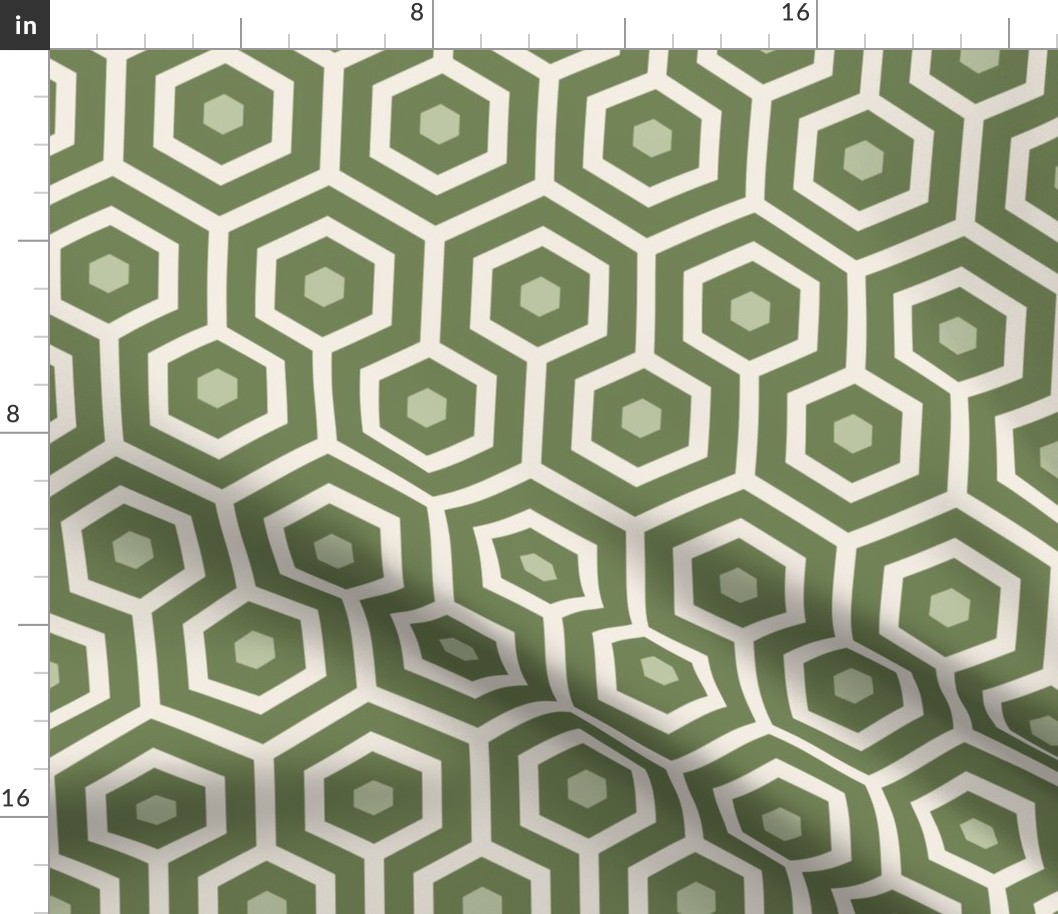 Sage Green Art Deco meandering hexagons