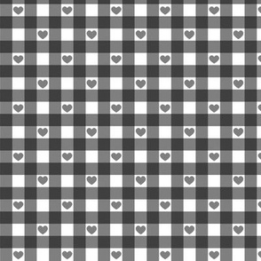 Dark Grey Gingham Hearts Small (1/2")