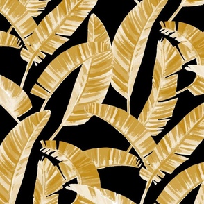 Modern Painterly Tropical Palm Leaf  - black and gold