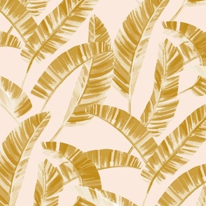 Modern Painterly Tropical Palm Leaf  - pale peach and gold