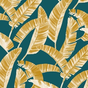 Modern Painterly Tropical Palm Leaf  - forest and gold