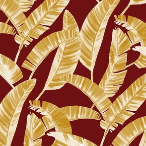Modern Painterly Tropical Palm Leaf  - rust and gold