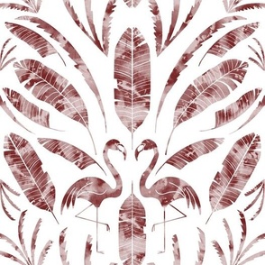 Tropical Palms and Flamingo Damask  - rust