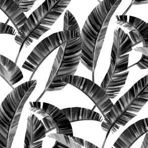 Modern Painterly Tropical Palm Leaf  - monochrome