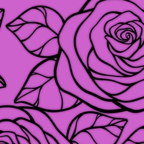 Large Rose Cutout Pattern - Fuchsia and Black