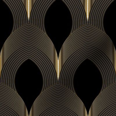 SMALL Geo Art Deco Feather Tile -  black and gold