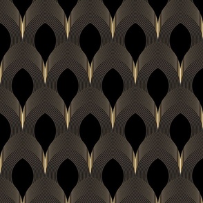 SMALL Geo Art Deco Feather Tile -  black and gold