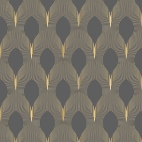 SMALL Geo Art Deco Feather Tile - charcoal and gold