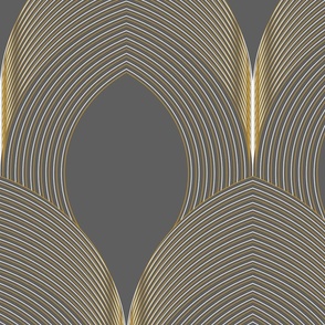 LARGE Geo Art Deco Feather Tile -  Charcoal  gold