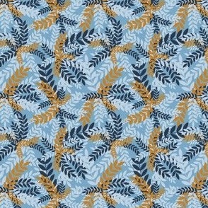 Botany Plants // Small Scale // Blue Background // Leaves Branches // Botanical Vibes // Nature Calm // Cotton //