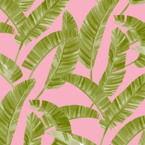 Modern Painterly Tropical Palm Leaf  - pink