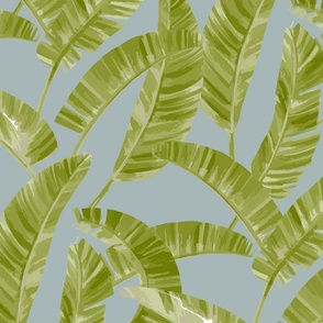 Modern Painterly Tropical Palm Leaf  - cotton blue
