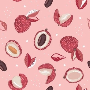 Tropical lychee fruit on pink background  