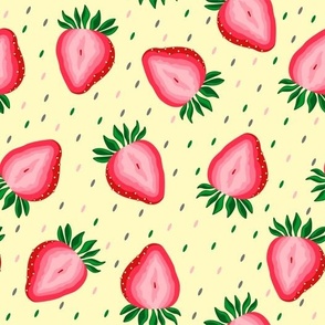 Strawberry slices on a yellow background 