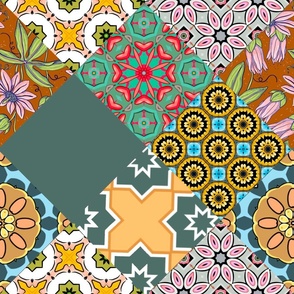 Patchwork,mosaic,flowers,azulejo,quilt,Portuguese style art