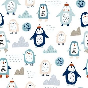 Funny penguins in winter hats