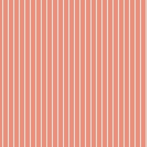 Small Vertical Pin Stripe Pattern - Tuscan Terracotta and White