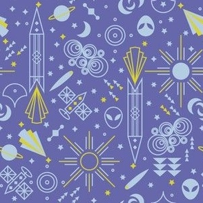 Art deco outer space in Very Peri blue Pantone color of the year 2022 Small scale