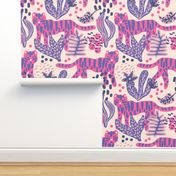 Tigers in the jungle in Pantonecoty2022 Very peri blue Pantone color of the year 2022 and hot pink Small scale