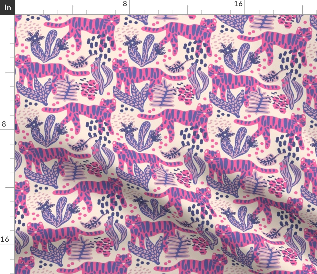 Tigers in the jungle in Pantonecoty2022 Very peri blue Pantone color of the year 2022 and hot pink Small scale