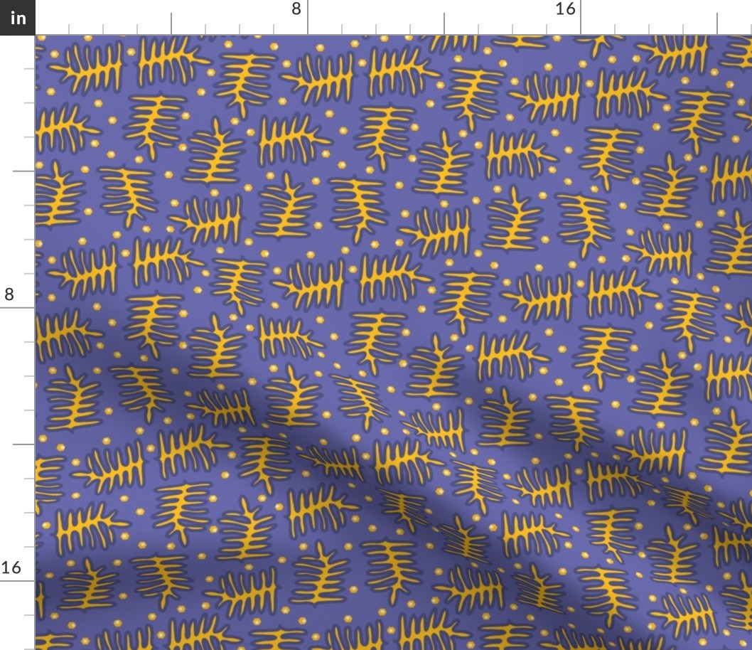 Leaves of the jungle in Very peri blue Pantone color of the year 2022 and yellow Small scale