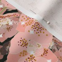 Orchid flowers in blush with optical illusion effect and sparkling stars in magical forest on black Large scale